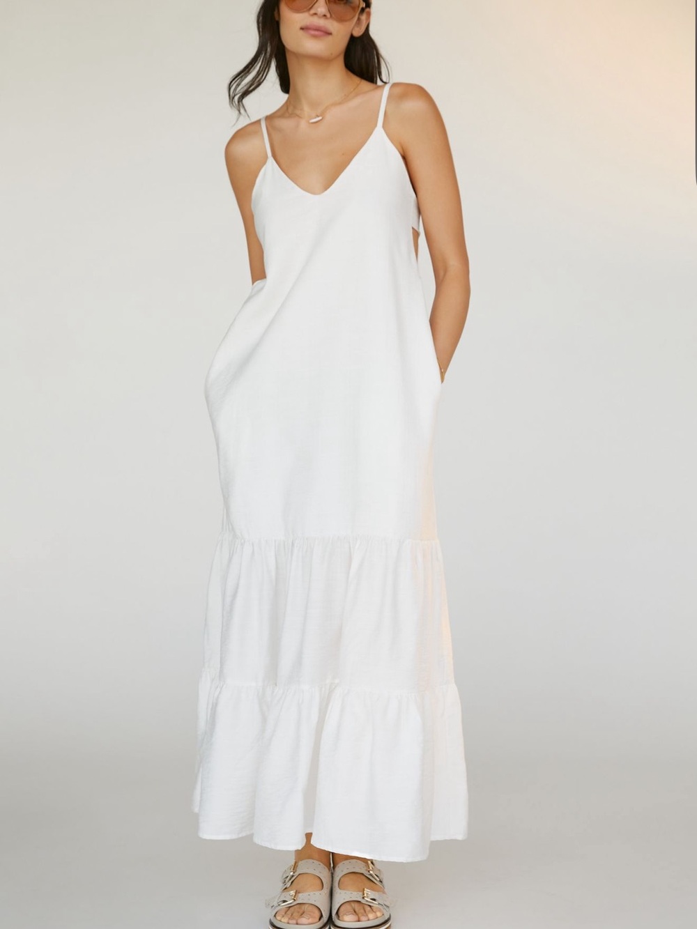 NWT Anthro White Spaghetti Strap Tiered Maxi Dress